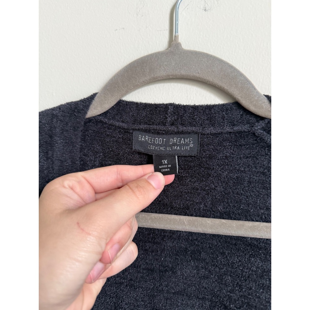 Barefoot Dreams CozyChic Ultra Lite Cardigan Carbon Gray Open Front Sweater 1X - Picture 3 of 3